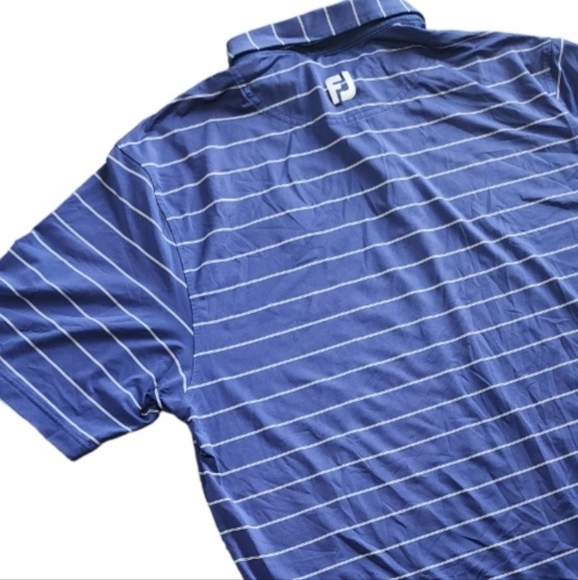 Men's Footjoy Golf Polo Shirt Large Blue Stripes Short Sleeve Stretch Activewear - Picture 1 of 8